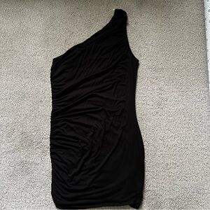 A New Day Black One Shoulder Ruched Dress